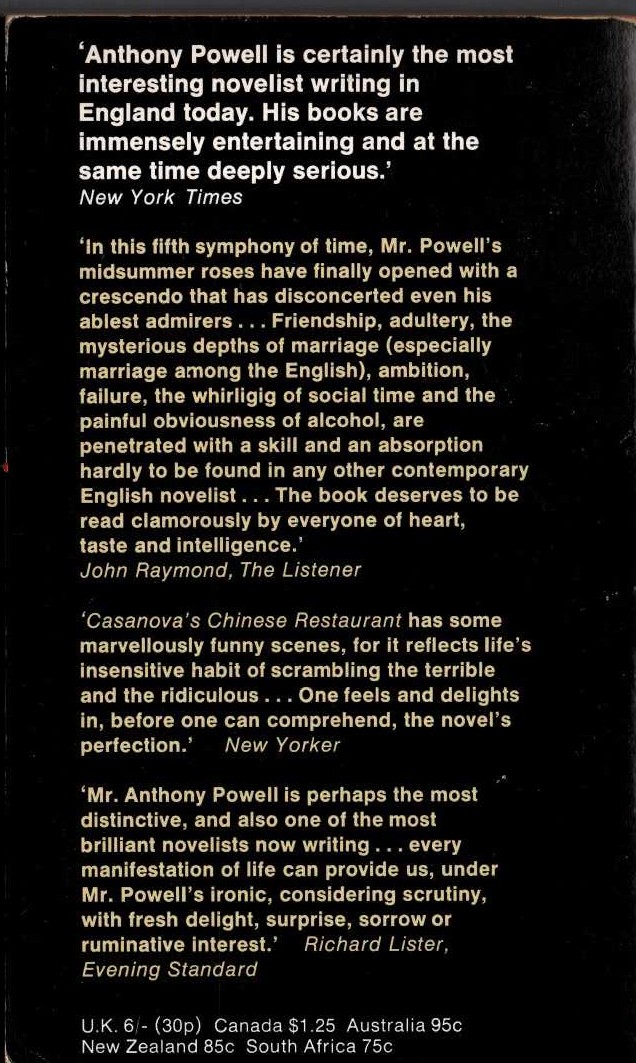 Anthony Powell  CASANOVA'S CHINESE RESTAURANT magnified rear book cover image