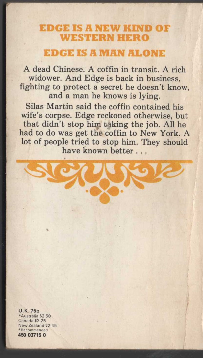 George G. Gilman  EDGE 29: THE LIVING, THE DYING & THE DEAD magnified rear book cover image