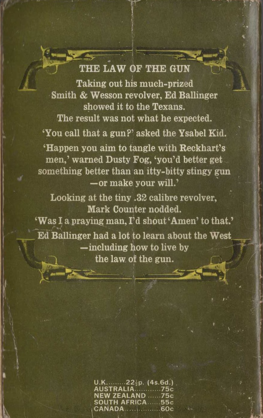 J.T. Edson  THE LAW OF THE GUN magnified rear book cover image