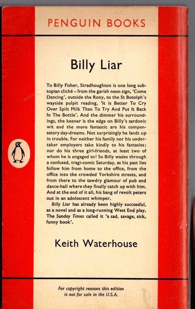 Keith Waterhouse  BILLY LIAR magnified rear book cover image