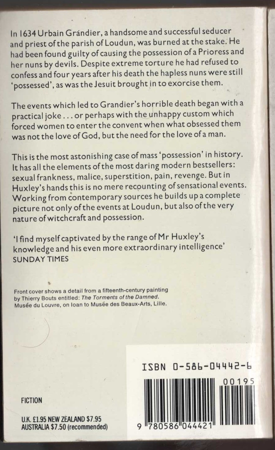 Aldous Huxley  THE DEVILS OF LOUDUN magnified rear book cover image