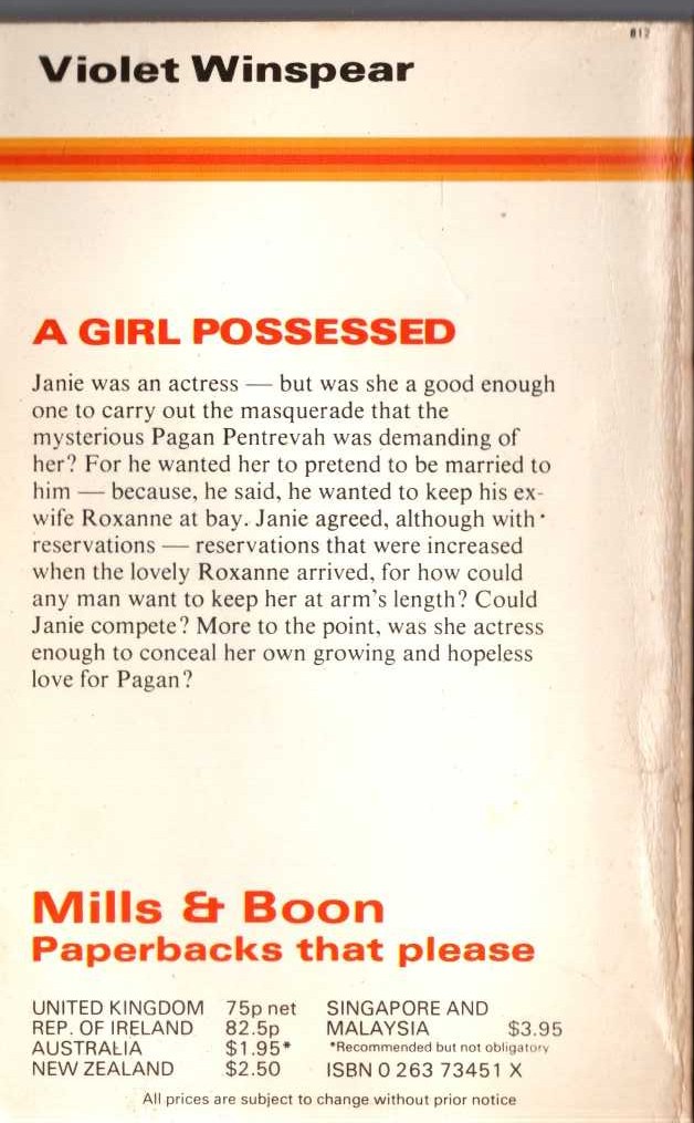 Violet Winspear  A GIRL POSSESSED magnified rear book cover image