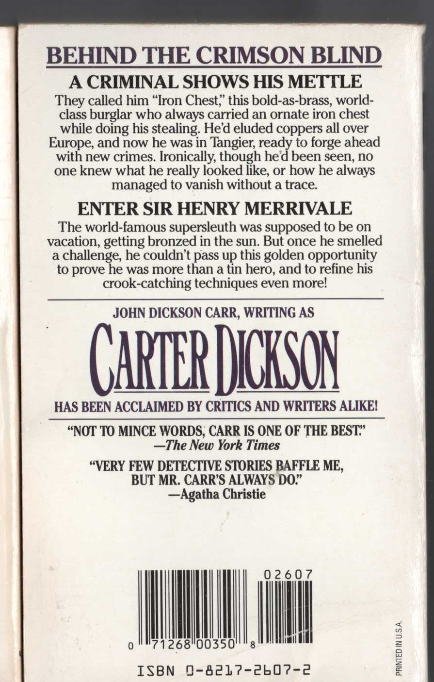 Carter Dickson  BEHIND THE CRIMSON BLIND magnified rear book cover image