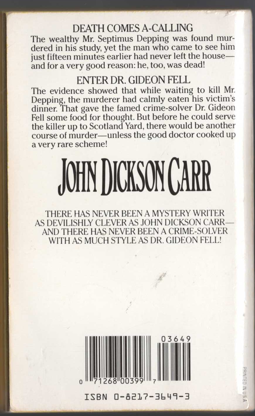 John Dickson Carr  THE EIGHT OF SWORDS magnified rear book cover image