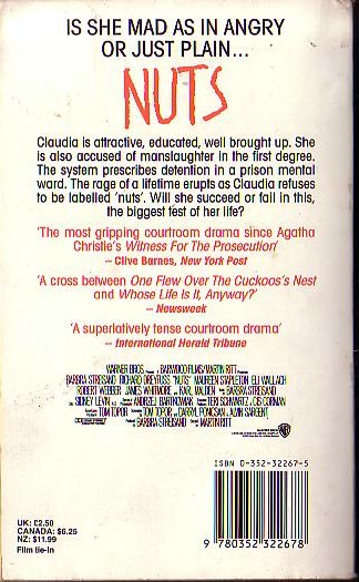 Claudia Reilly  NUTS (Barbara Streisand & Richard Dreyfuss) magnified rear book cover image