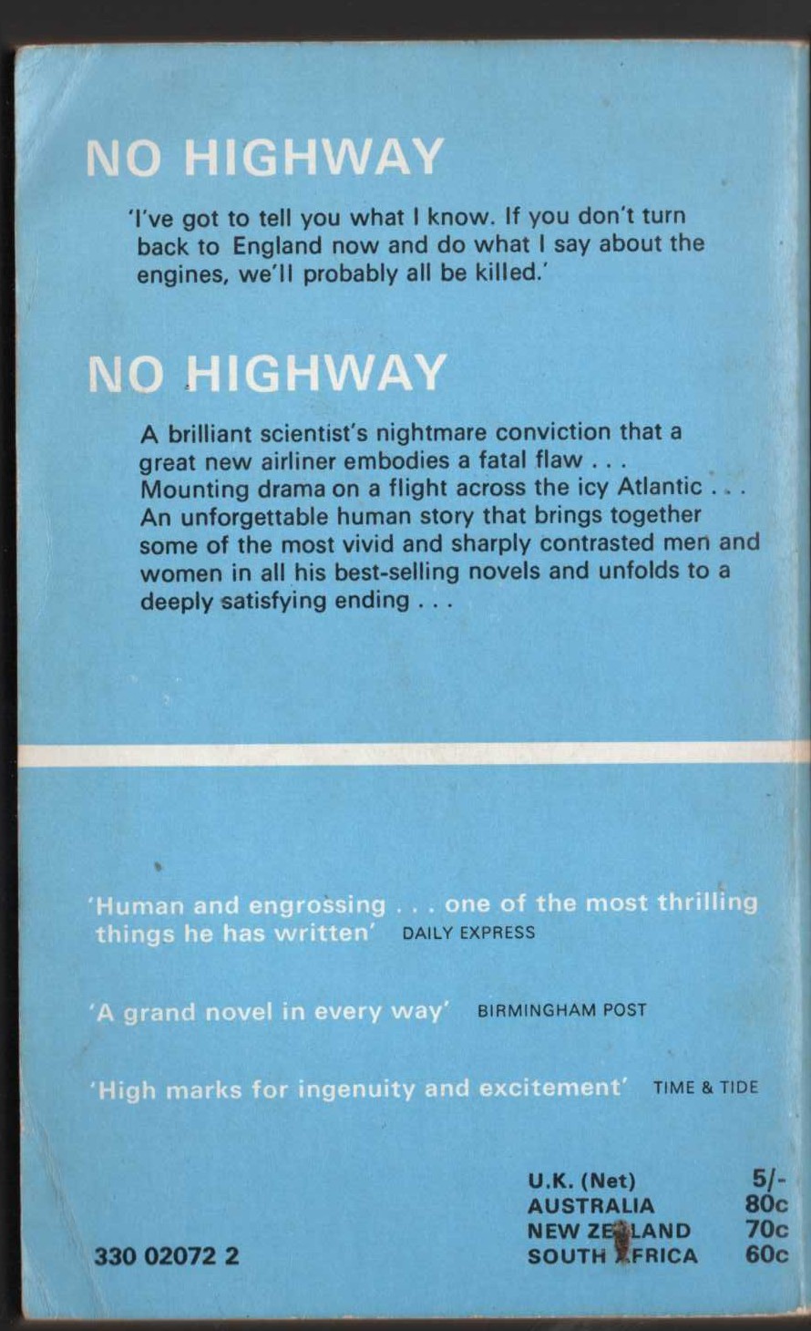 Nevil Shute  NO HIGHWAY magnified rear book cover image