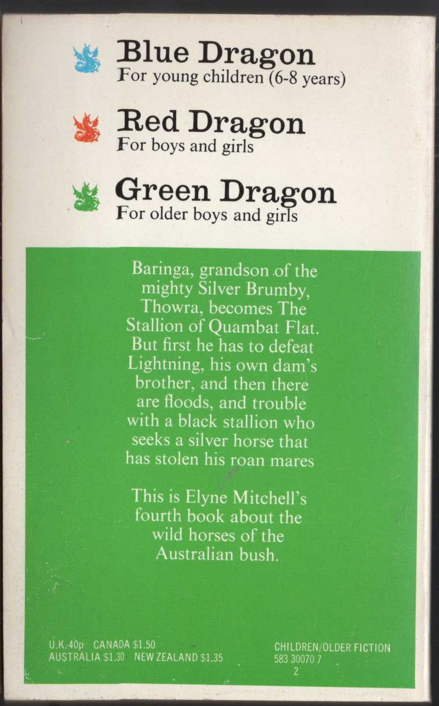 Elyne Mitchell  SILVER BRUMBY KINGDOM magnified rear book cover image