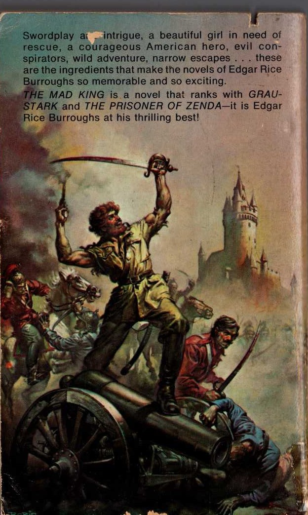 Edgar Rice Burroughs  THE MAD KING magnified rear book cover image