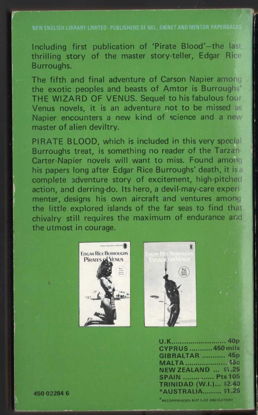 Edgar Rice Burroughs  THE WIZARD OF VENUS magnified rear book cover image