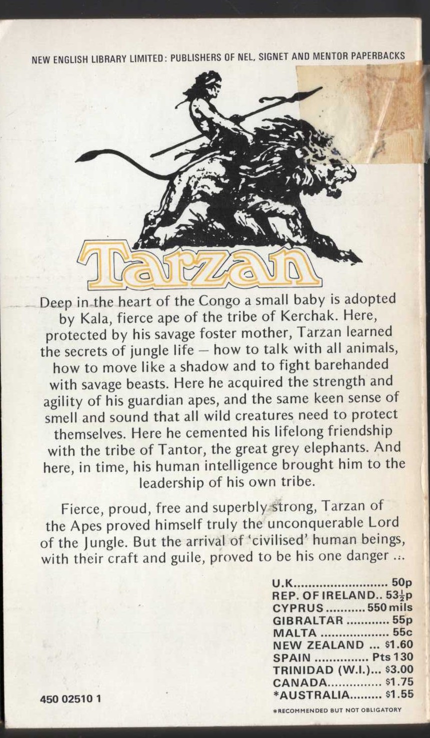 Edgar Rice Burroughs  TARZAN OF THE APES magnified rear book cover image