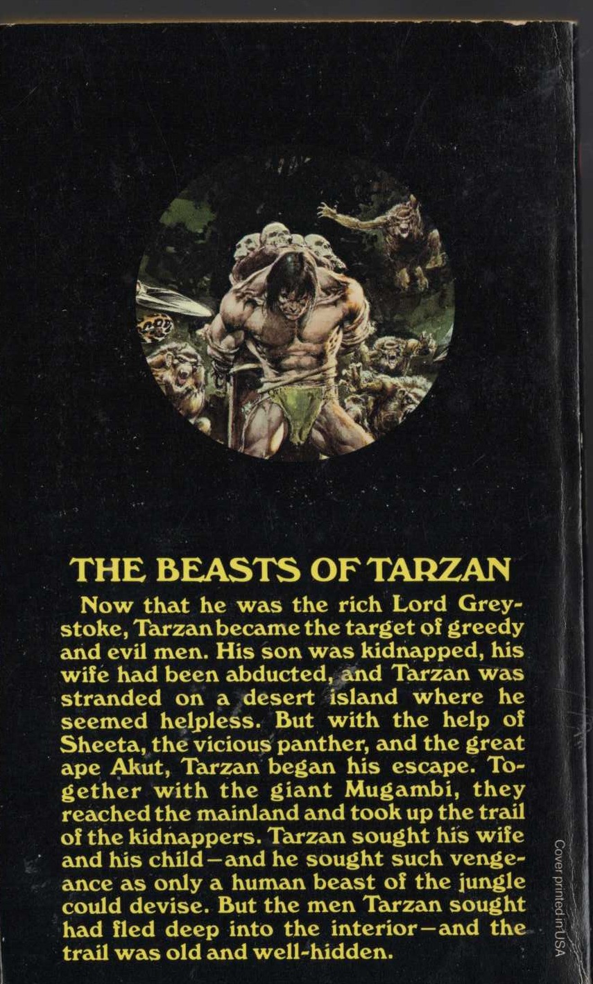 Edgar Rice Burroughs  THE BEASTS OF TARZAN magnified rear book cover image
