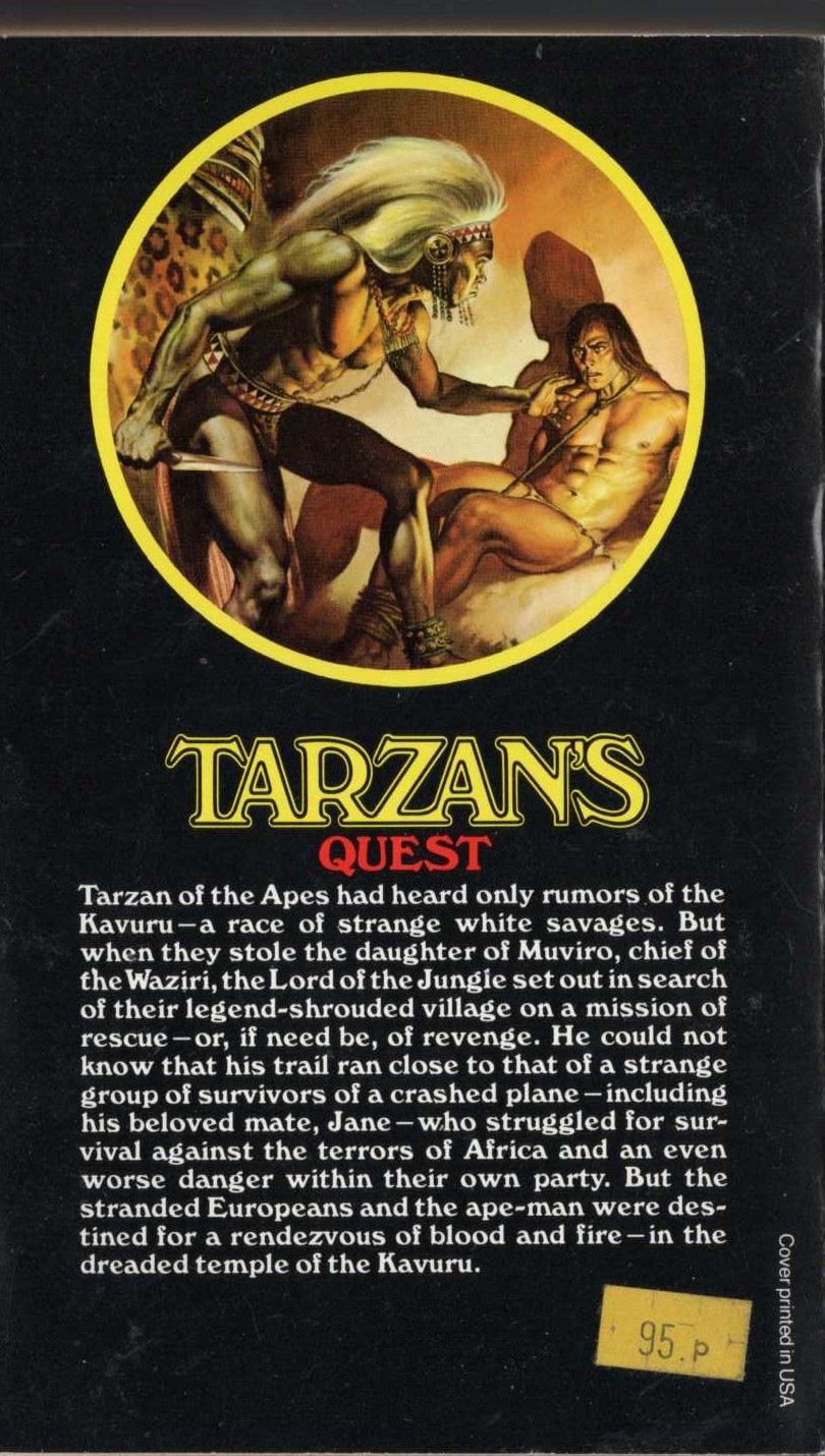 Edgar Rice Burroughs  TARZAN'S QUEST magnified rear book cover image