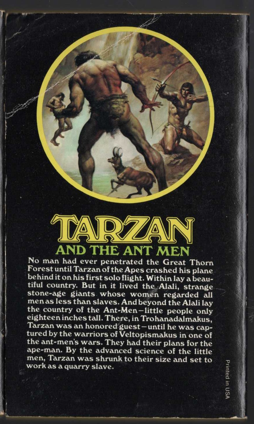 Edgar Rice Burroughs  TARZAN AND THE ANT MEN magnified rear book cover image