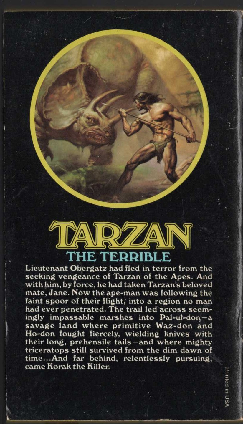 Edgar Rice Burroughs  TARZAN THE TERRIBLE magnified rear book cover image
