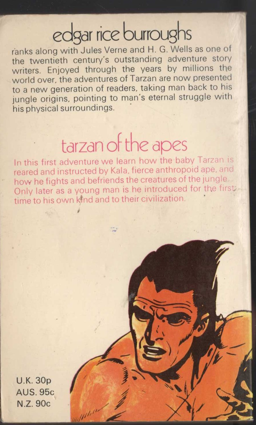 Edgar Rice Burroughs  TARZAN OF THE APES magnified rear book cover image