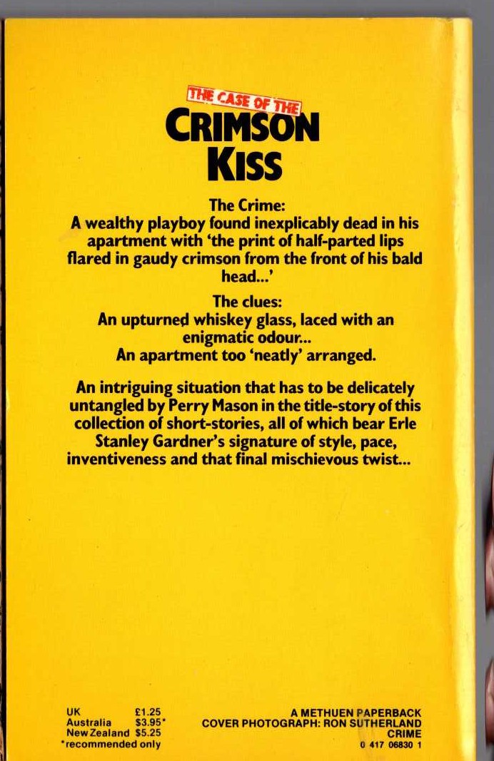 Erle Stanley Gardner  THE CASE OF THE CRIMSON KISS magnified rear book cover image