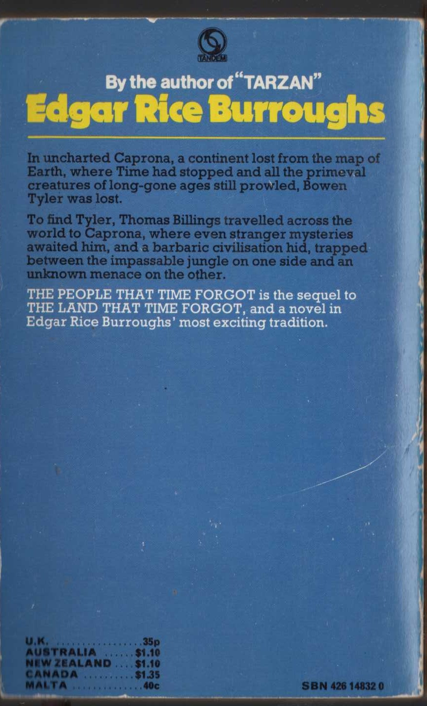 Edgar Rice Burroughs  THE PEOPLE THAT TIME FORGOT magnified rear book cover image