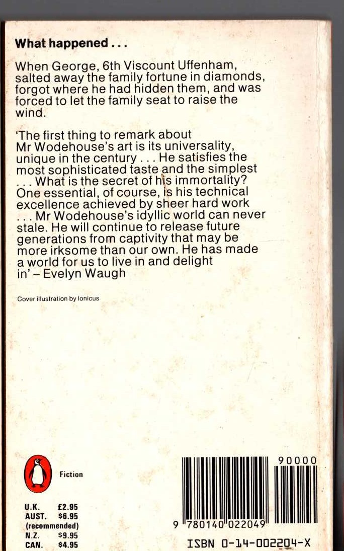 P.G. Wodehouse  MONEY IN THE BANK magnified rear book cover image