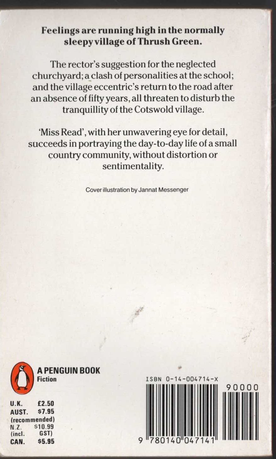 Miss Read  BATTLES AT THRUSH GREEN magnified rear book cover image