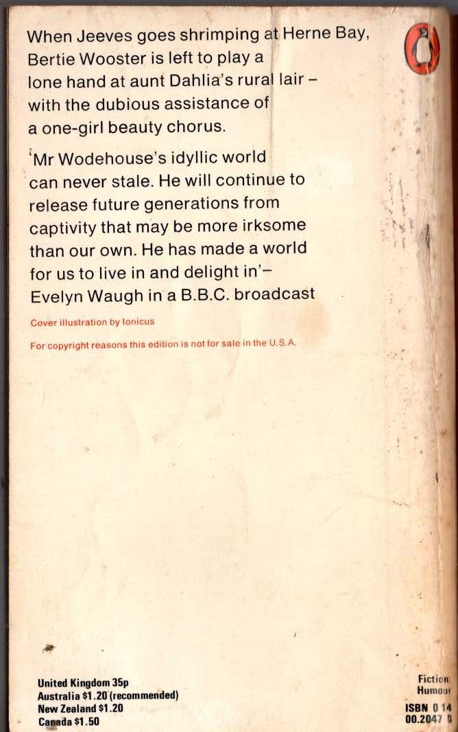 P.G. Wodehouse  JEEVES IN THE OFFING magnified rear book cover image