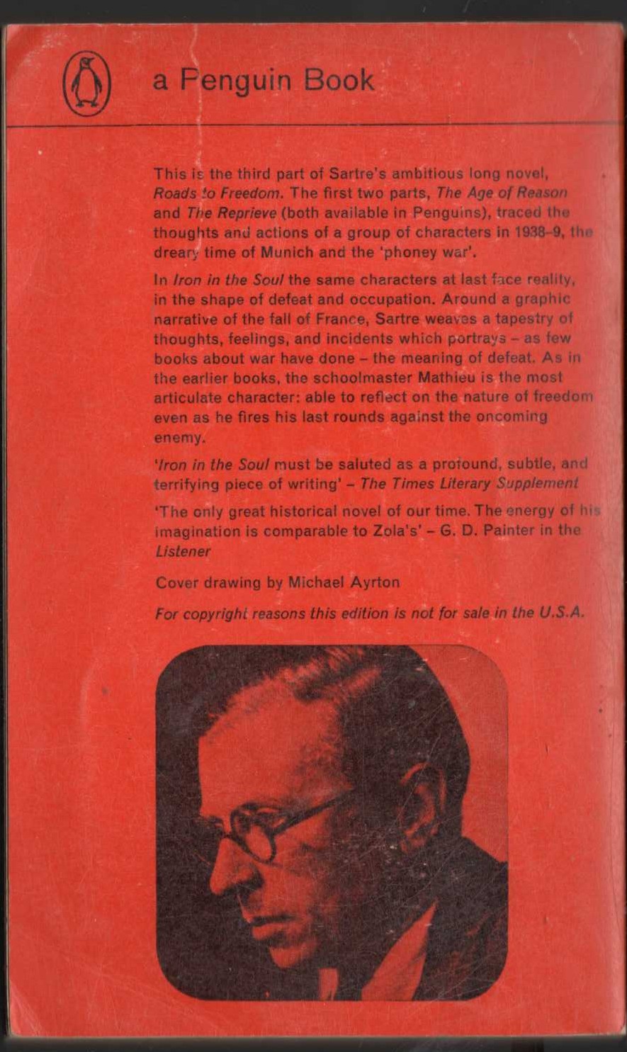 Jean-Paul Sartre  IRON IN THE SOUL magnified rear book cover image
