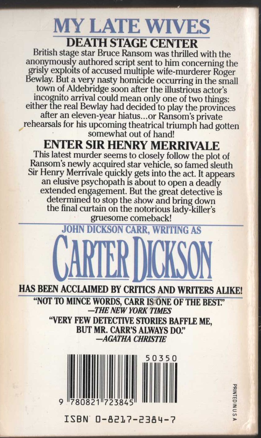 Carter Dickson  MY LATE WIVES magnified rear book cover image