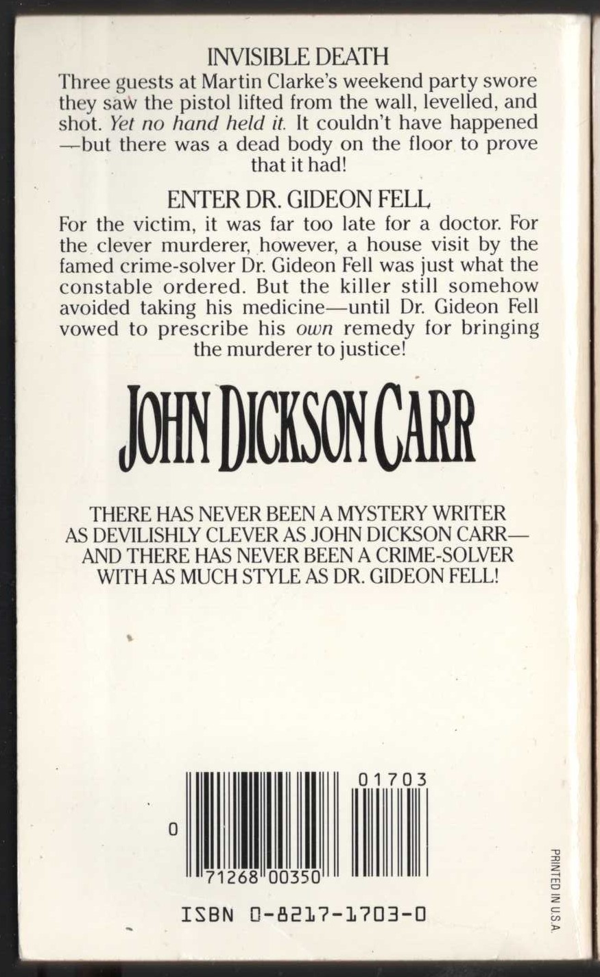 John Dickson Carr  THE MAN WHO COULD NOT SHUDDER magnified rear book cover image