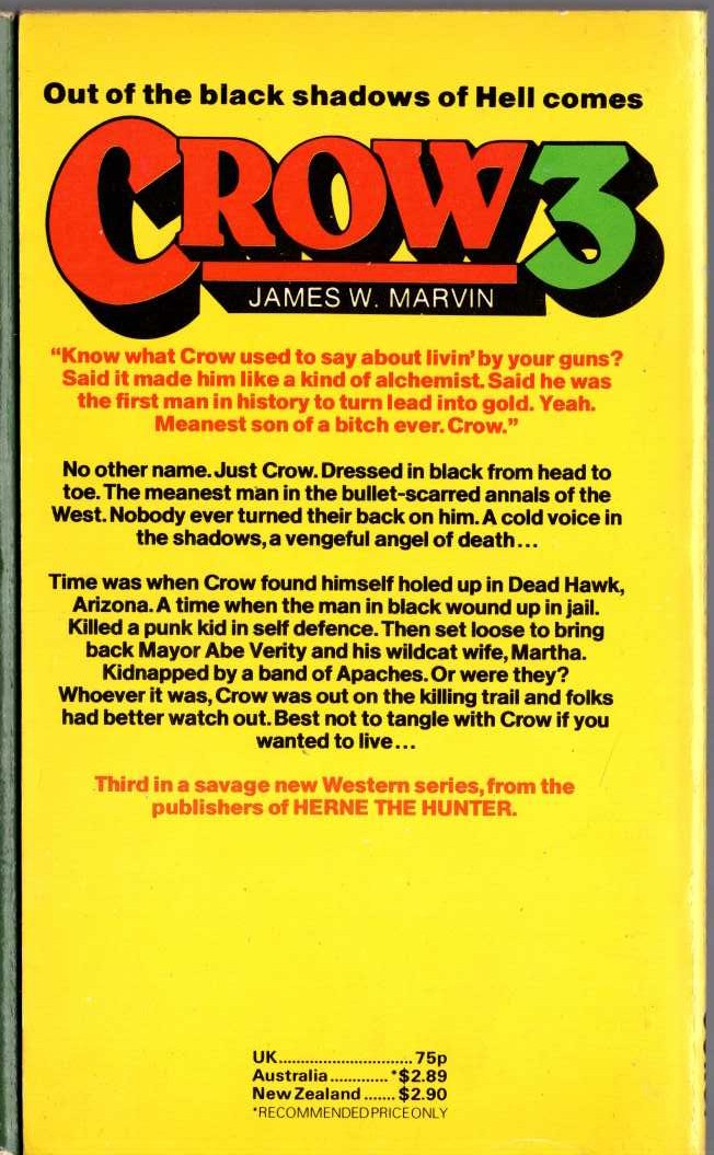 James W. Marvin  CROW 3: TEARS OF BLOOD magnified rear book cover image
