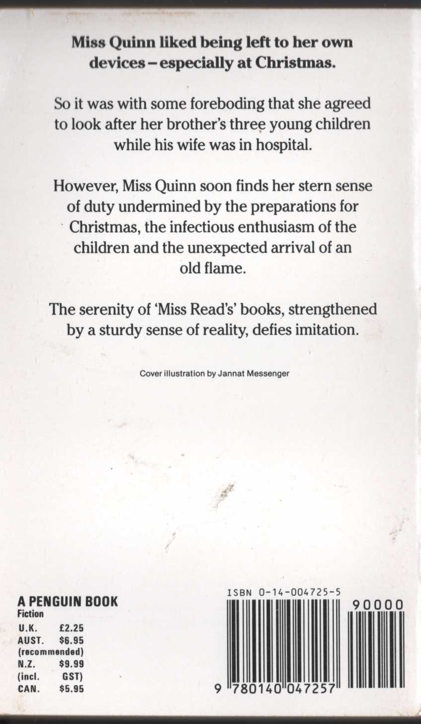Miss Read  NO HOLLY FOR MISS QUINN magnified rear book cover image