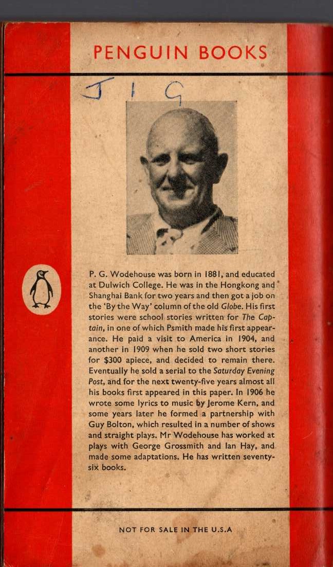 P.G. Wodehouse  UNEASY MONEY magnified rear book cover image