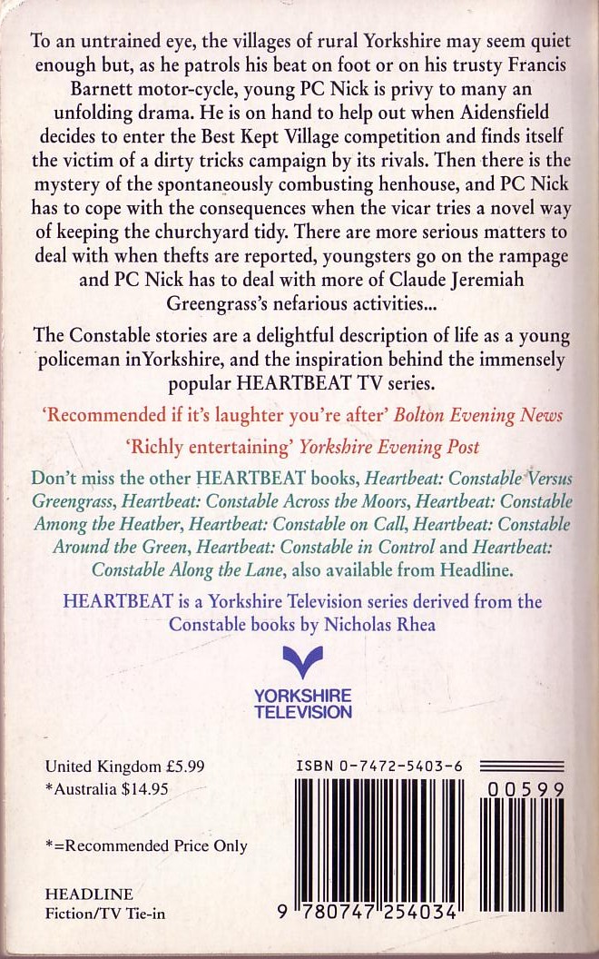 Nicholas Rhea  HEARTBEAT: CONSTABLE IN THE DALE (Nick Berry) magnified rear book cover image
