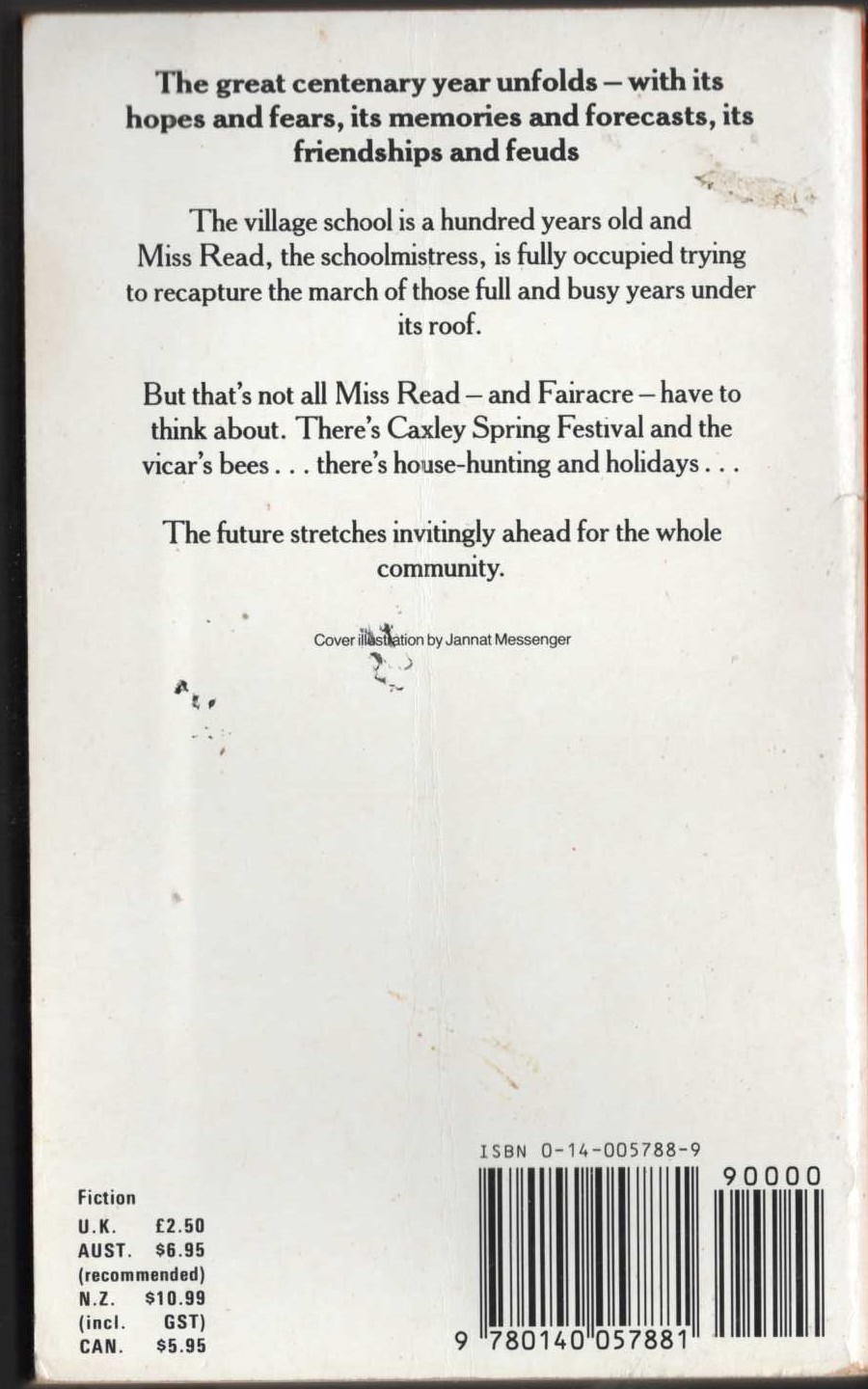 Miss Read  VILLAGE CENTENARY magnified rear book cover image