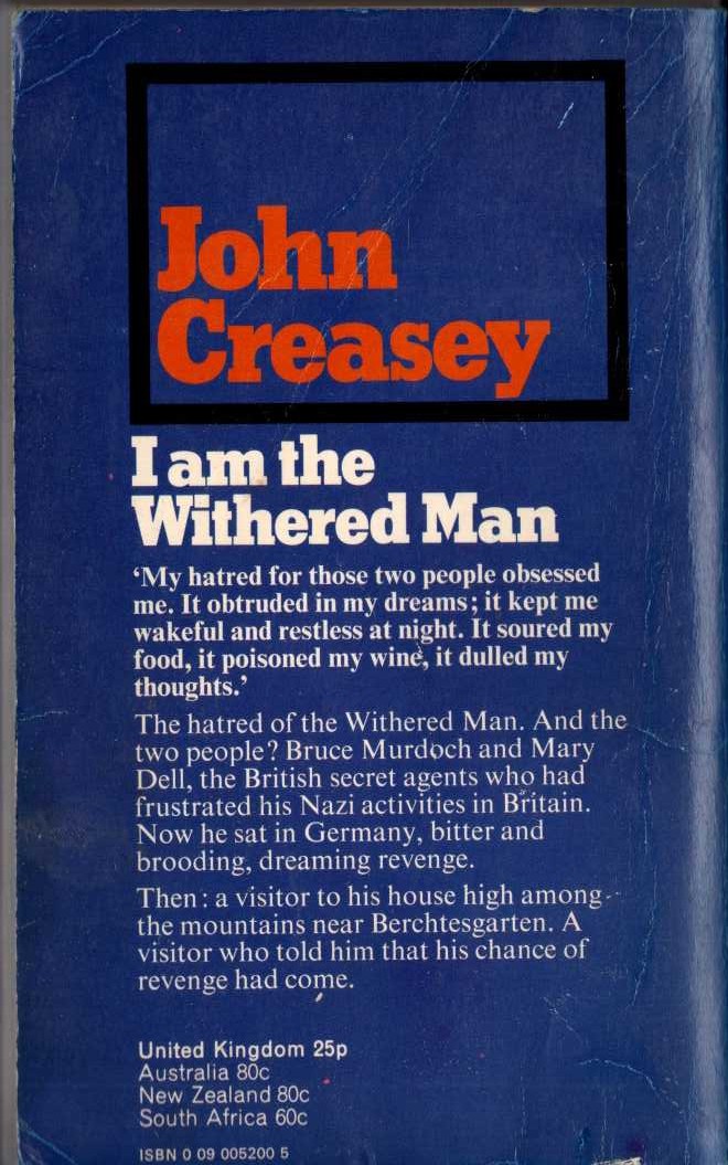 John Creasey  I-AM THE WITHERED MAN magnified rear book cover image