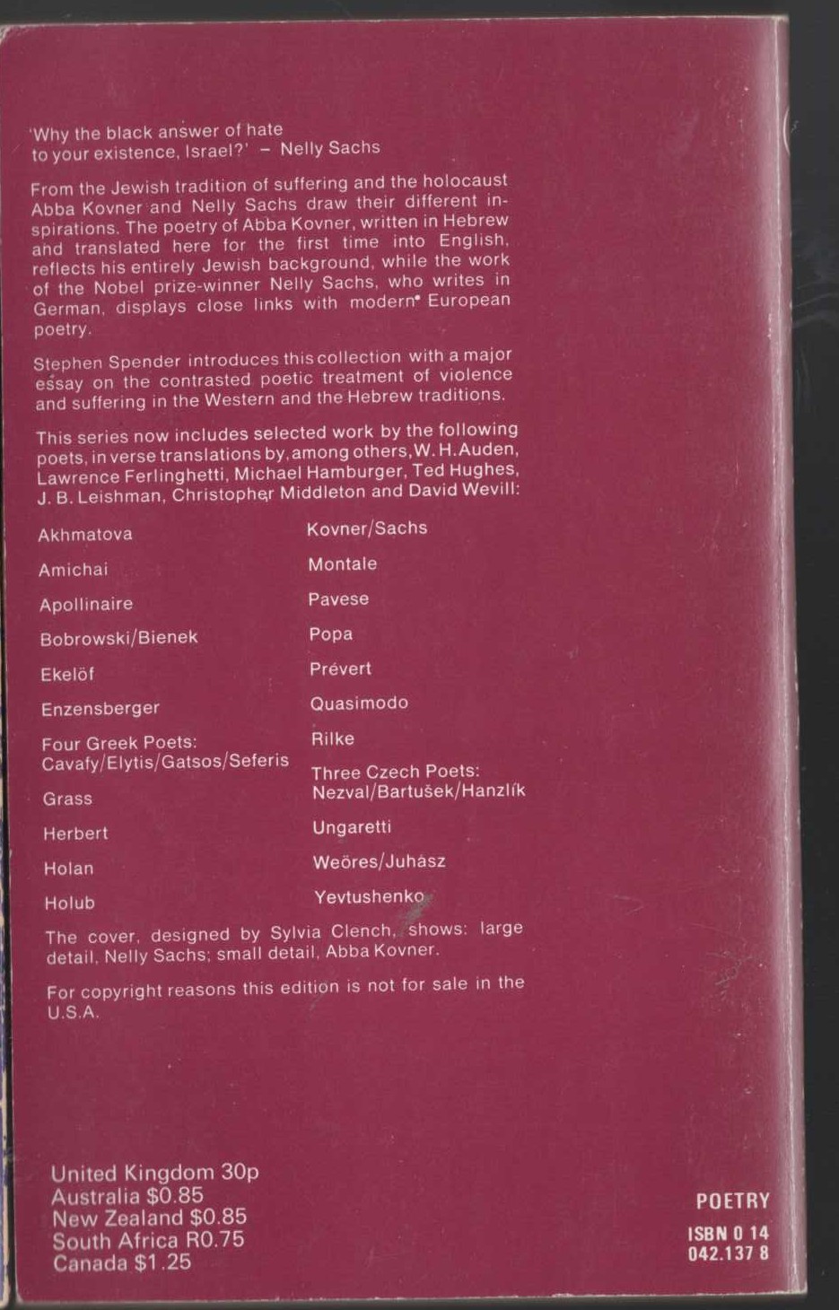 SELECTED POEMS (Penguin Modern European Poets) magnified rear book cover image