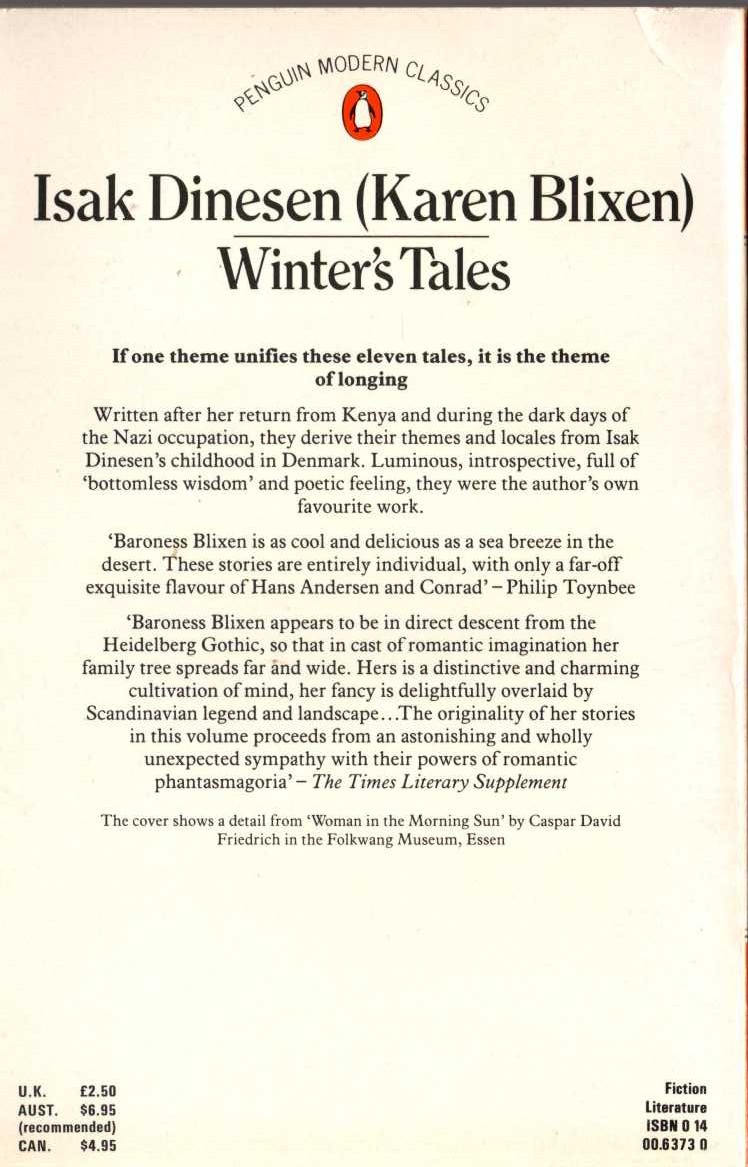 Isak Dinesen  WINTER'S TALES magnified rear book cover image