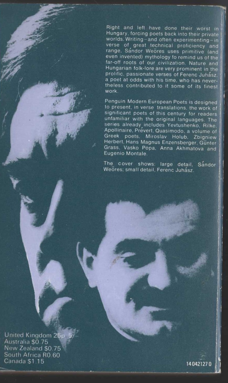 SELECTED POEMS (Penguin Modern European Poets) magnified rear book cover image