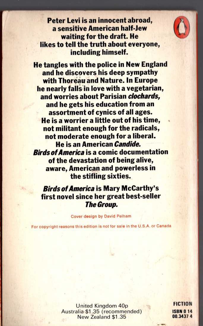 Mary McCarthy  BIRDS OF AMERICA magnified rear book cover image
