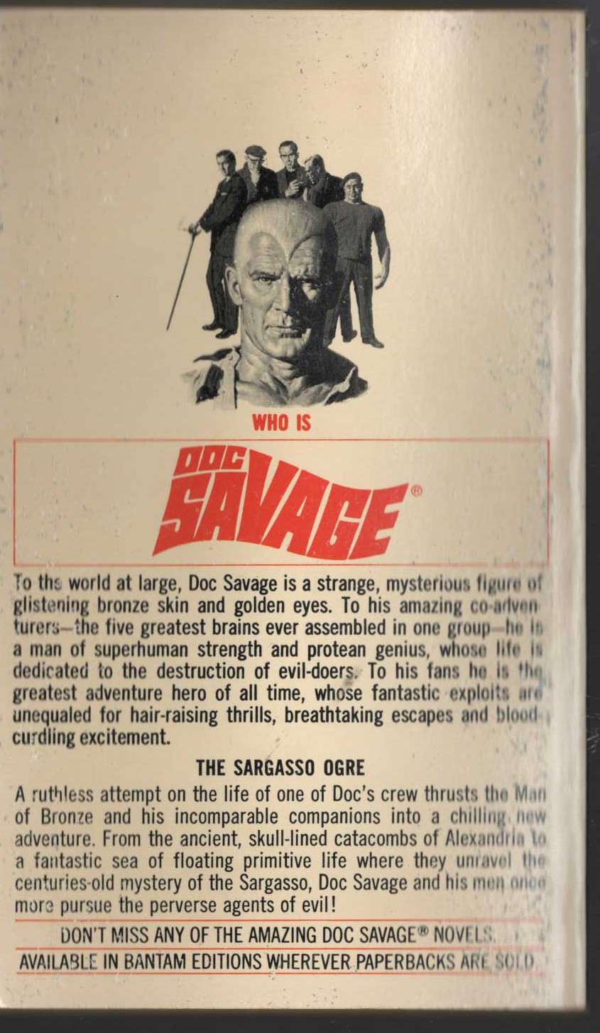 Kenneth Robeson  DOC SAVAGE: THE SARGASSO OGRE magnified rear book cover image