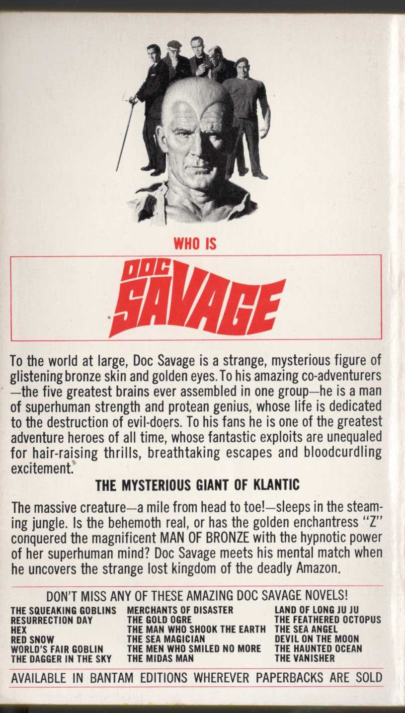 Kenneth Robeson  DOC SAVAGE: THE MENTAL WIZARD magnified rear book cover image