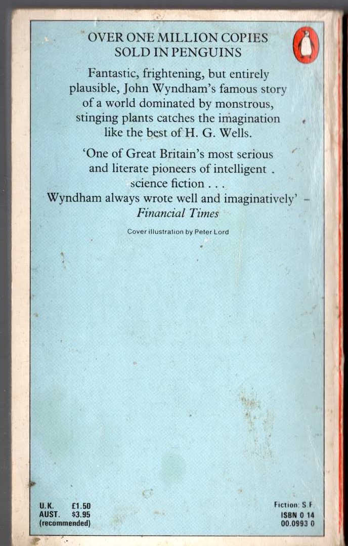 John Wyndham  THE DAY OF THE TRIFFIDS magnified rear book cover image