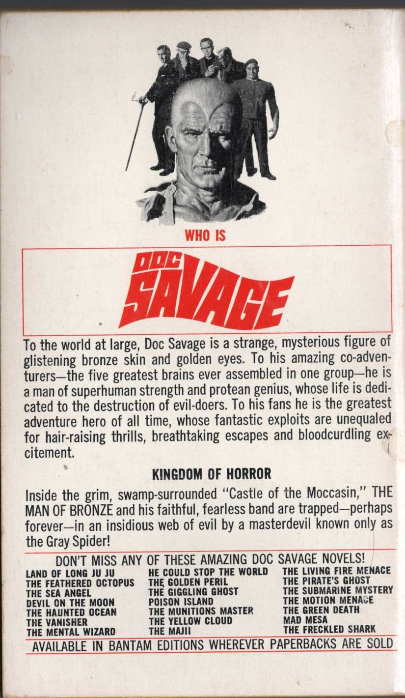 Kenneth Robeson  DOC SAVAGE: QUEST OF THE SPIDER magnified rear book cover image
