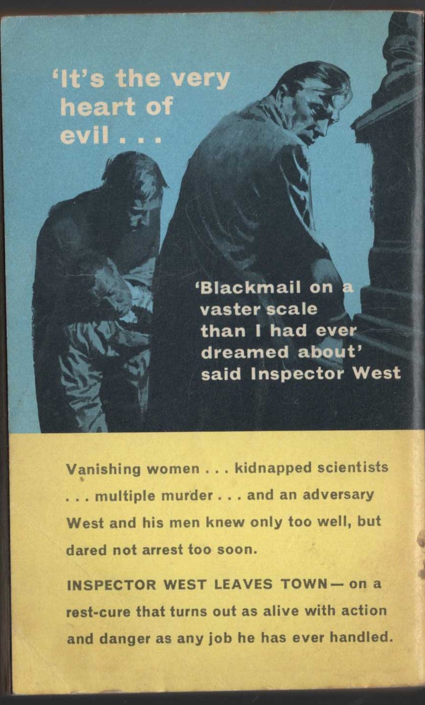 John Creasey  INSPECTOR WEST LEAVES TOWN magnified rear book cover image