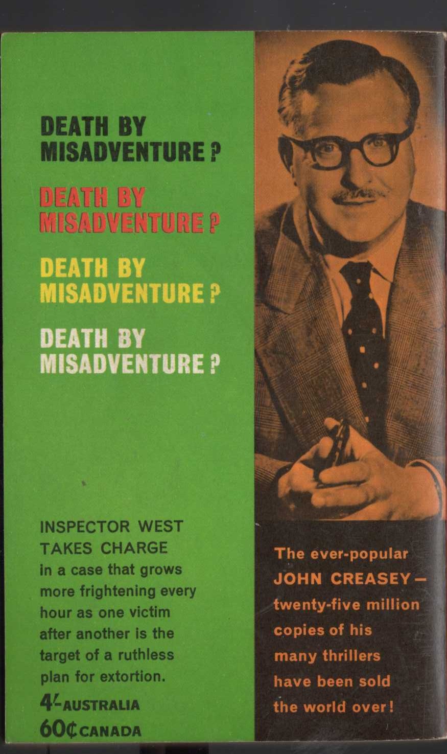 John Creasey  INSPECTOR WEST TAKES CHARGE magnified rear book cover image