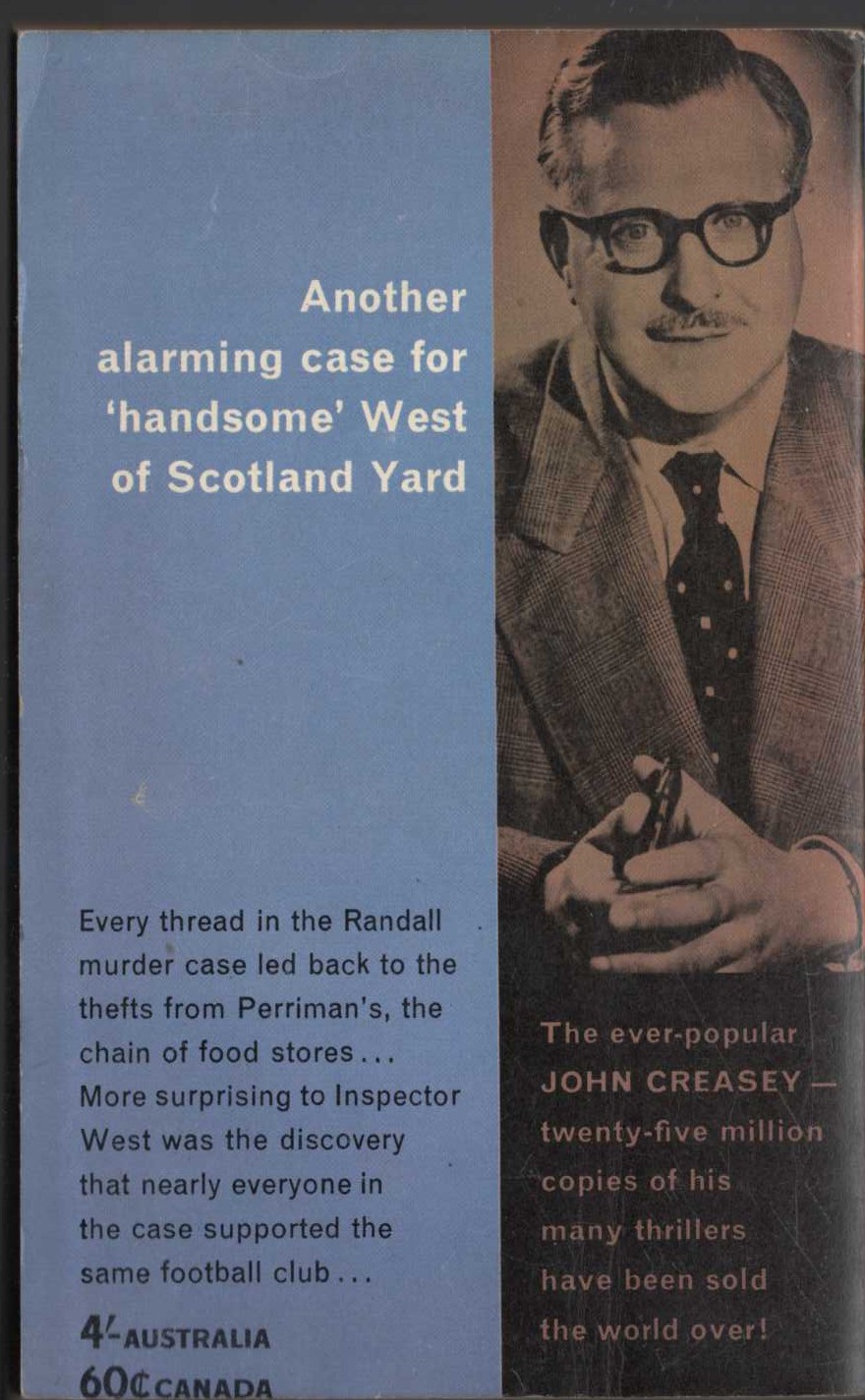 John Creasey  INSPECTOR WEST KICKS OFF magnified rear book cover image