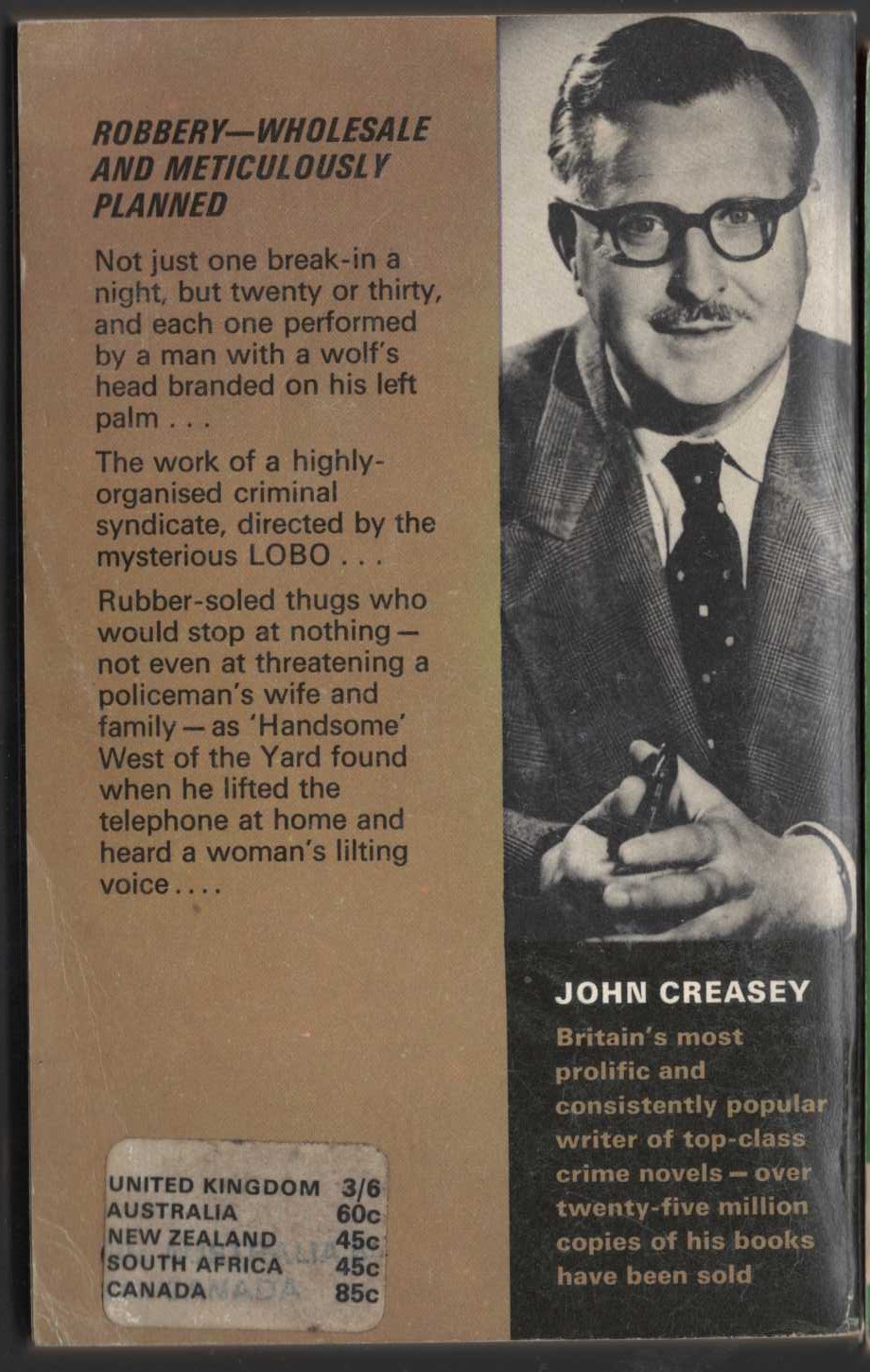 John Creasey  INSPECTOR WEST CRIES WOLF magnified rear book cover image