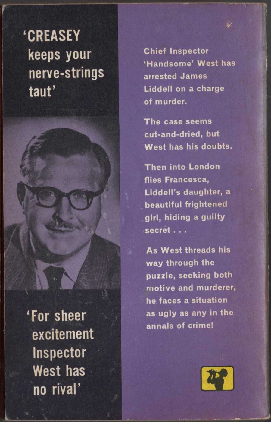 John Creasey  PUZZLE FOR INSPECTOR WEST magnified rear book cover image