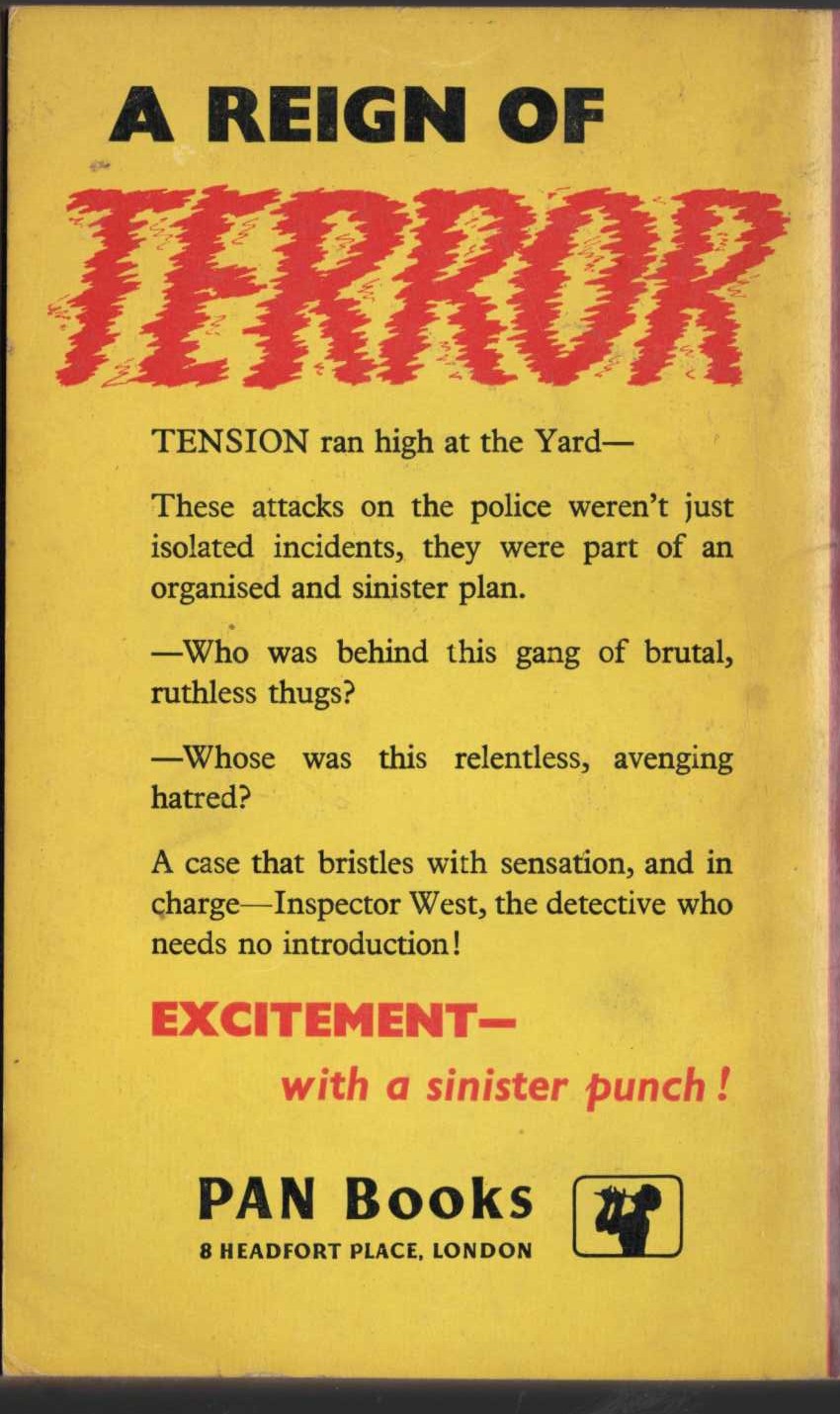 John Creasey  A GUN FOR INSPECTOR WEST magnified rear book cover image