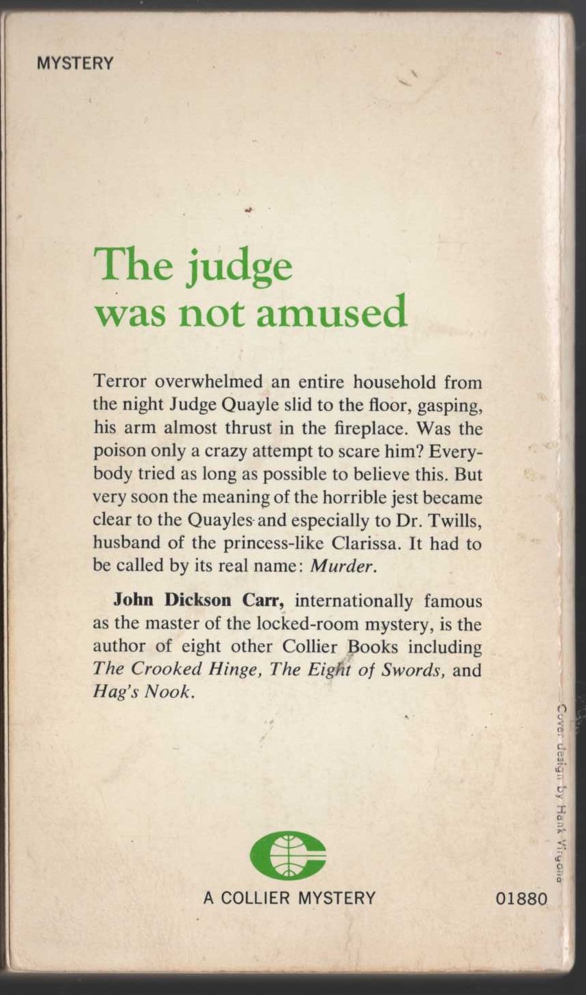 John Dickson Carr  POISON IN JEST magnified rear book cover image