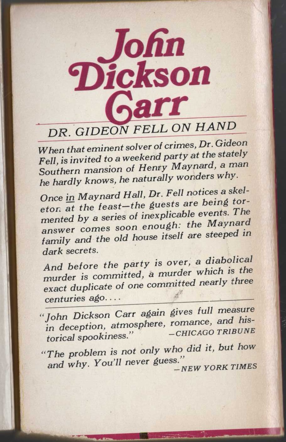 John Dickson Carr  DARK OF THE MOON magnified rear book cover image