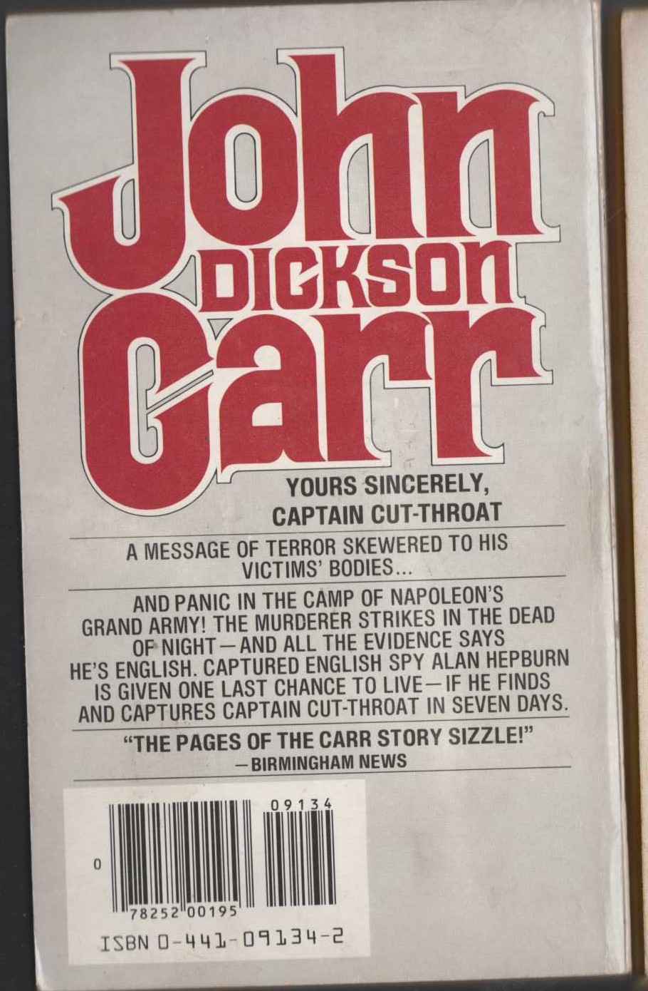 John Dickson Carr  CAPTAIN CUT-THROAT magnified rear book cover image